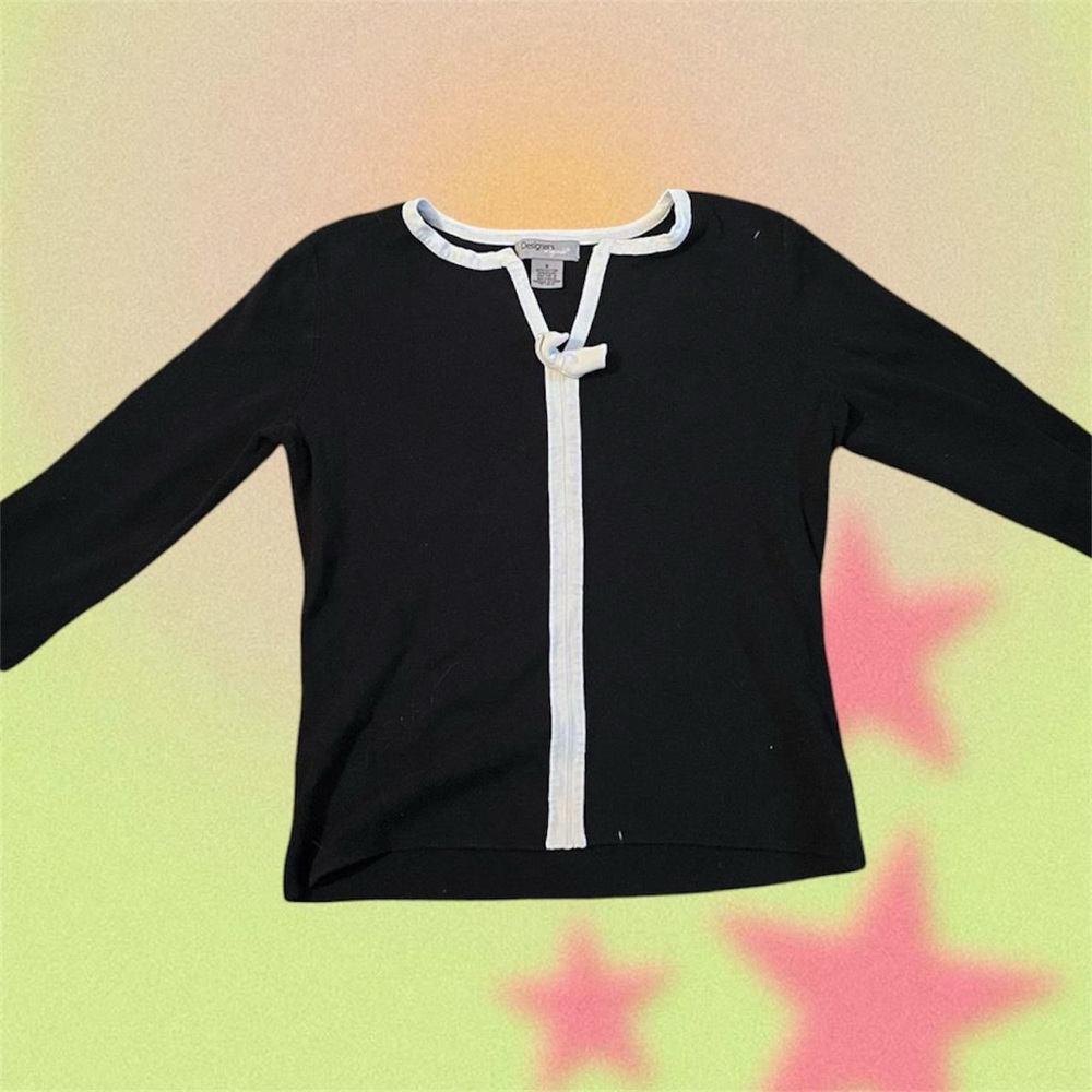Designers Originals Black and White Sweater with Split Neckline